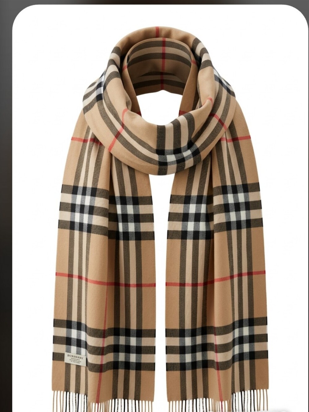 Burberry Beige and Black Plaid Cashmere Scarf Made In England Dry Clean Only